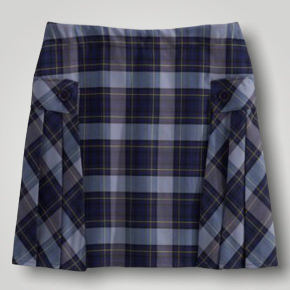 Land's End Plaid Navy Side Pleat Skirt  Skort Junior Misses Size 13 - Picture 1 of 13